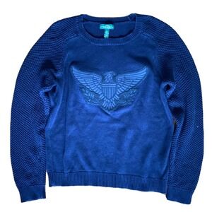 Ralph Lauren Sweater Women's L Large Navy LRL Eagle Cable Knit Vintage Sweater